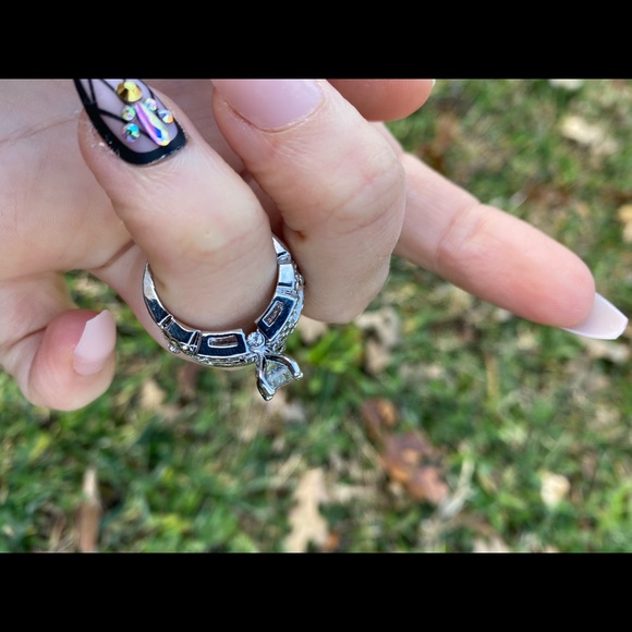 925 Sterling Silver 2 pcs Rings White Sapphire - Picture 5 of 15